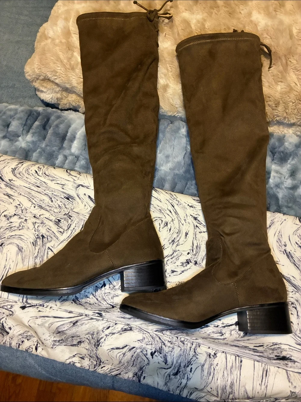 Zara Olive Over-the-Knee Suede Boots